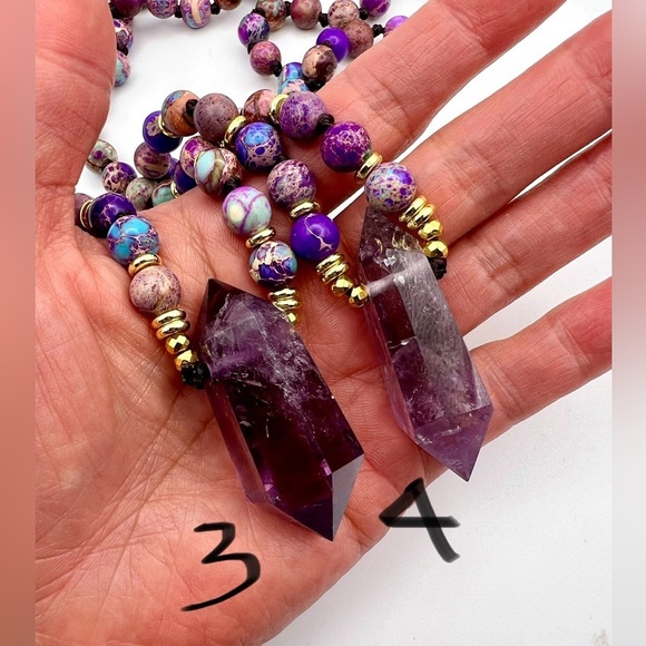 Galaxy Jasper + DT Amethyst Mala Necklace Pendant - Picture 3 of 10